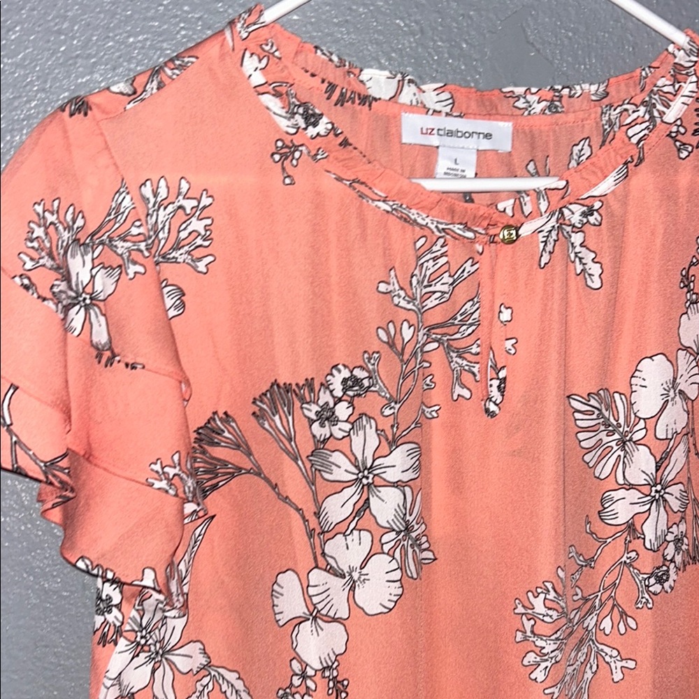 Liz Claiborne Pink Flutter Sleeve Ruffled Blouse - Picture 3 of 9